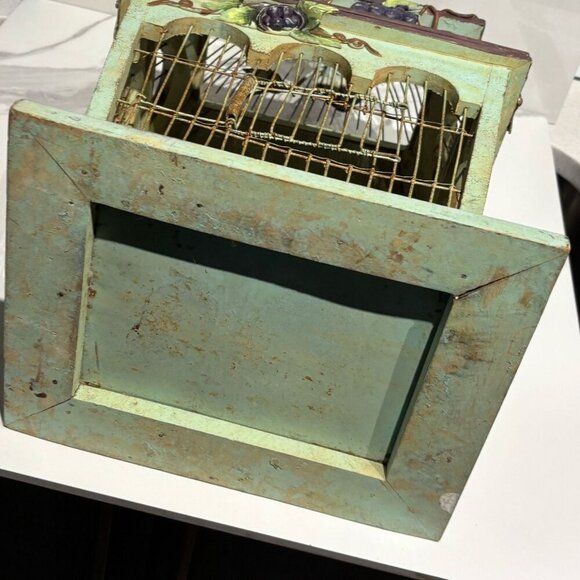Victorias Vintage And Antiques Metal Wood Grapes Design Bird Cage Light Green OS - Picture 6 of 14